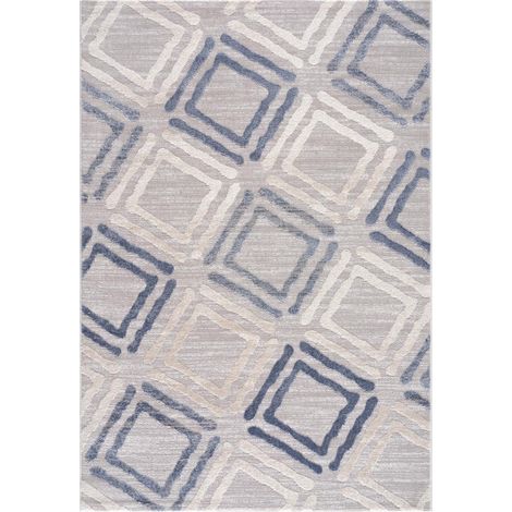 Tapis salon et chambre 120x160 gris clair et bleu tissé motif géométrique DOUCA