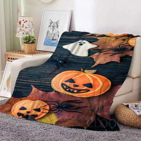 Couverture d'Halloween - Couverture en flanelle à motif 3D citrouille et fantôme - 127 x 152 cm - Idéale pour canapé, lit ou salon - 10 pièces (1/3)