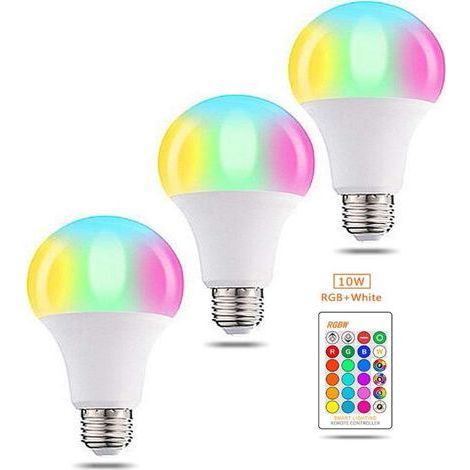3 Ampoule LED E27 RGB 10W Dimmable, Lumière 16 Couleurs Télécommande IR, Éclairage Ambiance Maison Fête (1/5)