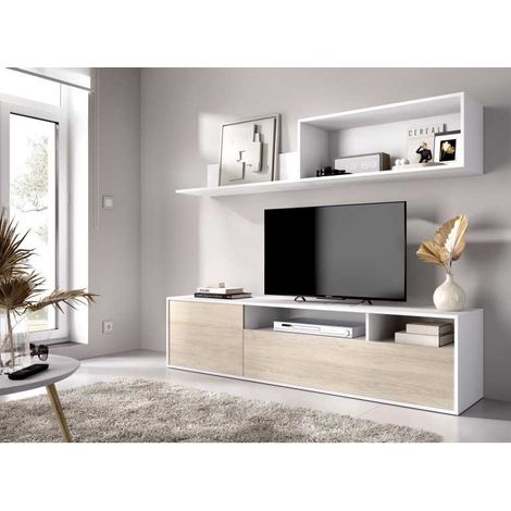 DEKIT GRUPO RIMOBEL BAY - MUEBLE DE SALON COMPACTO TV BAY - 44/28 X 180 X 35 CM - BLANCO / NATURAL (1/4)