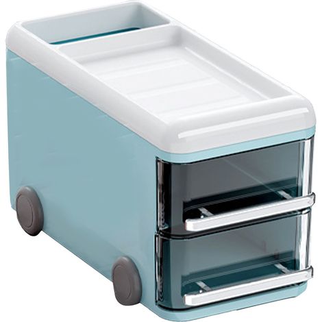 Rangement de Bureau avec Tiroir - Organisateur Stylos en Plastique PP, Boîte de Rangement Compacte et Mignonne pour École ou Bureau, Bleu (1/5)