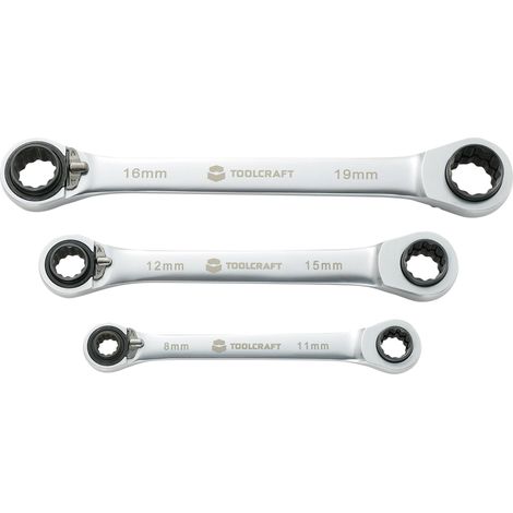 TOOLCRAFT 819162 Jeu de clés à cliquet annulaires doubles 3 pièces Ouverture de clé (métrique) 8 - 19 mm (1/5)