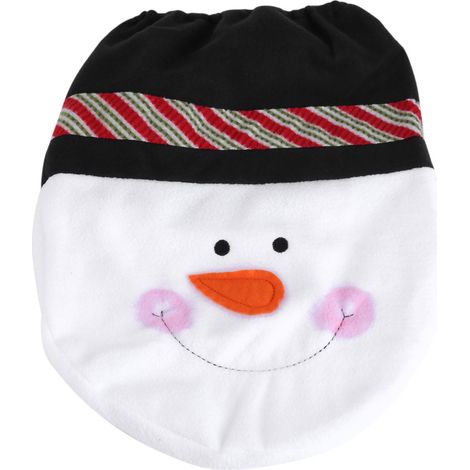 Ensemble De Toilette Noël Bonhomme De Neige Housse Et Tapis Lavable Décoration Salle De Bain Festive Lot De 2 (1/5)