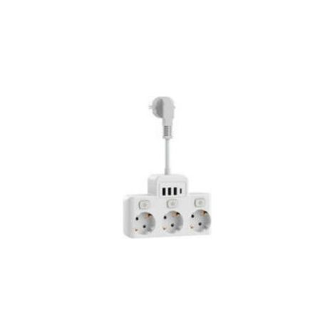 Prise de courant avec interrupteur individuel, 3 prises, 4 ports USB, 4000 W 16 A, avec cordon court de 5 cm. (1/5)