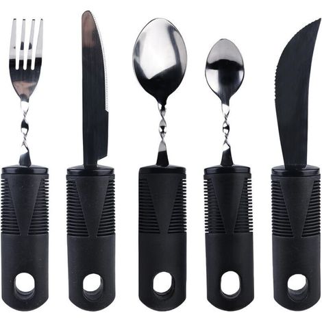 5pcs Couverts Parkinson, Ensemble De Couverts Pliables, Couverts Adaptatifs Set D'ustensiles Couverts Pour Personnes Âgées Avec Poignée Épaisse, Pour Personnes Âgées, Handicapées, Arthrite (1/5)