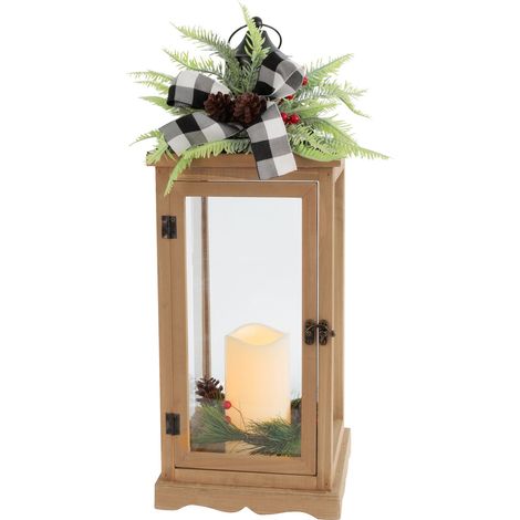 Laterne MagicHome Weihnachten, LED warmweiß, 3xAAA, Timer, braun, 20x20,5x51 cm, bewegliche Flamme (1/2)