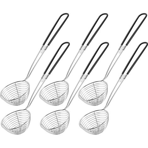Ensemble de 6 pièces pour fondue chinoise : passoire, cuillère, tamis, écumoire, cuillère filtrante, ustensiles de cuisine, acier inoxydable, argent. (1/5)