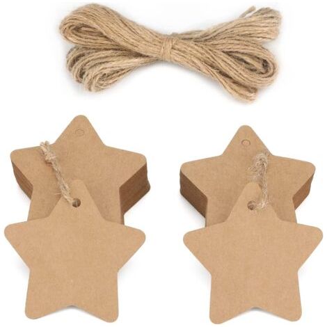 Étiquettes cadeaux en papier kraft, forme étoile, 6 cm, pour Noël, mariage, anniversaire.-NANOTEH