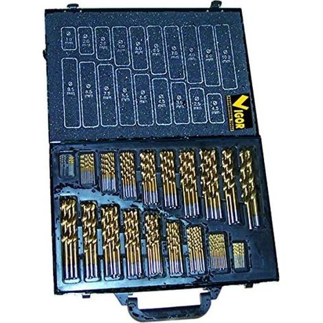 Vigor TITANIUM Serie 116 Punte HSS 1-10 mm 116 Pezzi Pozidriv (PZ) Acciaio ad Alta Velocita' con Rivestimento al Titanio colore Titanio