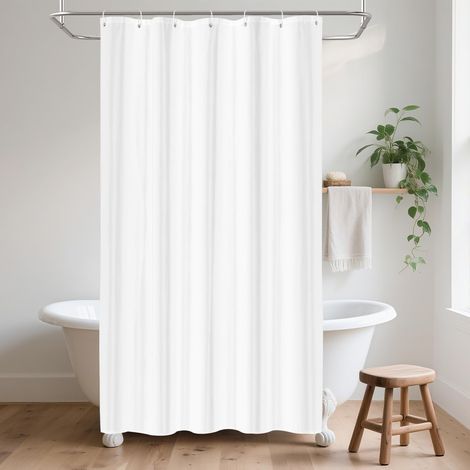 Rideau de bain en polyester, 100 x 200 cm, anti-moisissures pour salle de bain, rideau de douche en tissu, imperméable, lavable, avec 7 crochets, couleur : blanc (1/5)