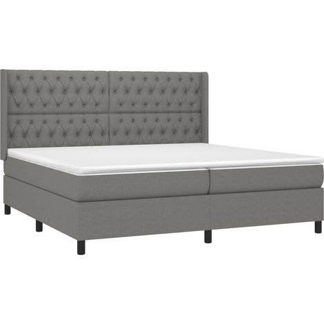 Cadre de lit LED avec sommier tête de lit matelas 200x200 cm tissu gris foncé TDL0208311 (1/5)