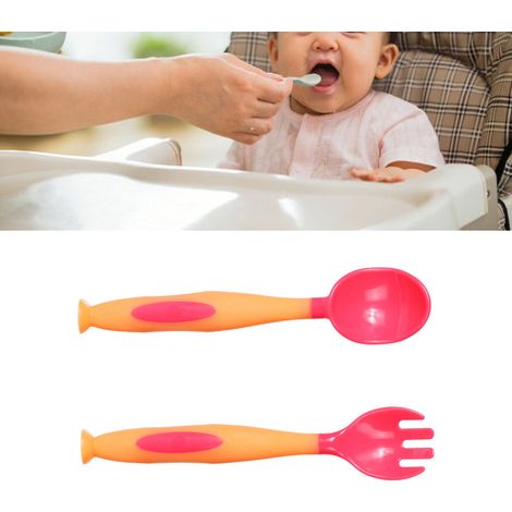 Baby-Besteckset mit Gabel und Löffel mit kurzen Griffen, weiches PP-Besteck für Kleinkinder, gelb. (1/5)