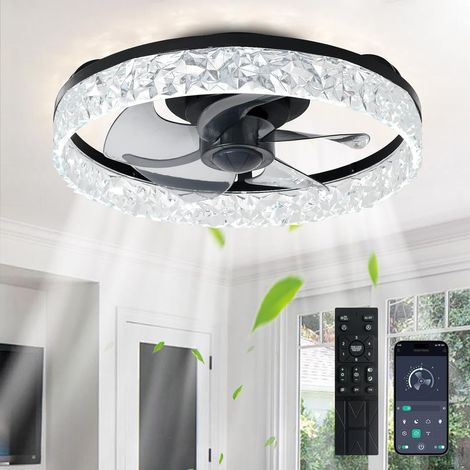 Deckenventilatoren mit Beleuchtung und Fernbedienung: Flacher 40-cm-Deckenventilator mit 6 Geschwindigkeitsstufen – dimmbarer LED-Ventilator (3000–6500 K) für Schlaf- und Wohnzimmer – Schwarz