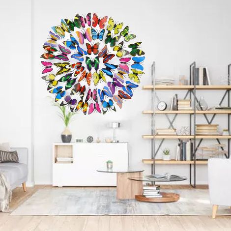Papillon décoratif artificiel de 7 cm, décoration papillon en plastique monocouche, ruban adhésif double face, 7 cm, plusieurs couleurs mélangées. (1/5)