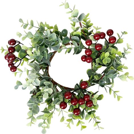 Weihnachtskerzenring-Kranz, 25 cm (9,8 Zoll), künstlicher Grünkranz, Säulenkerzenringhalter mit roten Beeren für die Weihnachtsfeier (1/2)