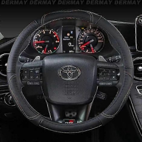 Housse de volant en cuir véritable pour Toyota Hilux Pickup (1968-2023), style sport, couleur B (fil multicolore). (1/4)