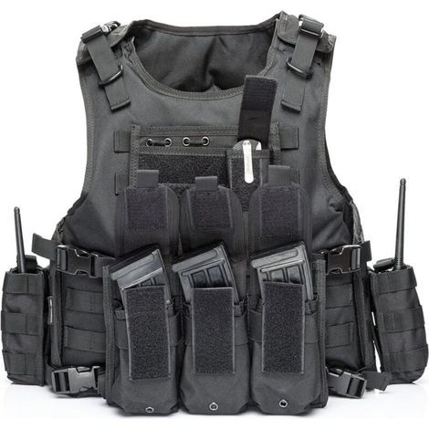 Taktische Weste, verstellbare Plattenträgerjacke für Armee und Polizei, Schwarz (1/5)