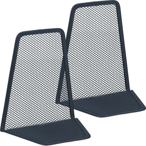 Serre-livres, lot de 2, aspect maille, livres, dossiers, presse-livres HxLxP : 14x12,5x9 cm, métal, anthracite (1/5)