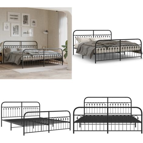 Cadre de lit métal sans matelas avec pied de lit noir 183x213cm - Cadre De Lit - Lit Double - Lit Metal - Lit Noir - Meuble Chambre - Home & Living (1/5)