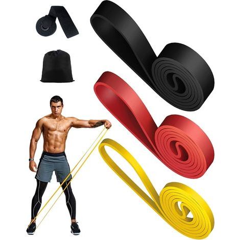 Élastique Musculation - Ensemble de 3 Bandes de Résistance avec Ancrage de Porte pour Entraînement Pilates, Yoga, Stretching, Rééducation Physique et Élastique Musculation Traction (1/5)