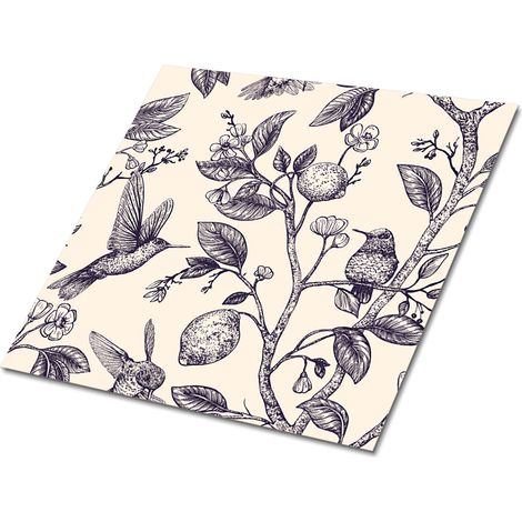 Carreaux autocollants PVC, Carrelage PVC adhésif - 30x30cm - Kit de 9 - Oiseaux Sur Une Branche, Stickers carrelage carreaux (1/5)