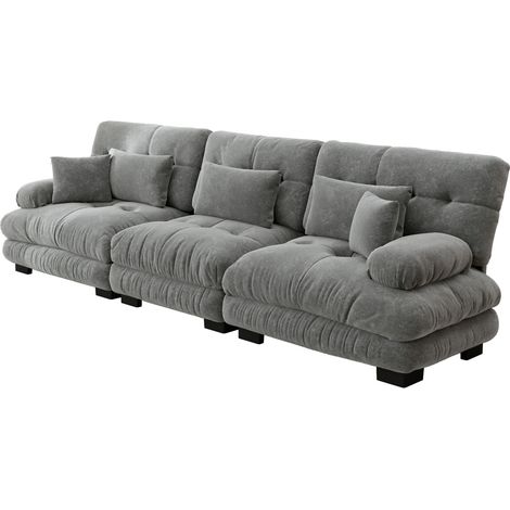 3-Sitzer Modulares Ecksofa mit Tiefensitz, Chenille Schlafsofa Komfortabel Gepolstert für Wohnzimmer, Apartment, Studio, Büro, Chenille Grau