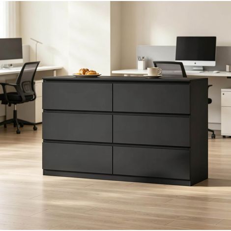 Commode 6 tiroirs 120 cm noir bois d’ingénierie HAVRYA (1/5)