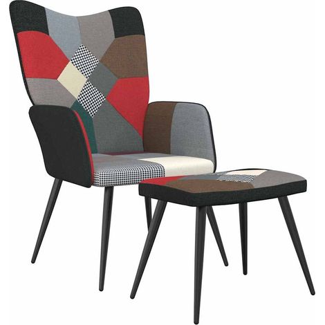 vidaXL Chaise de relaxation avec tabouret Patchwork Tissu (1/5)