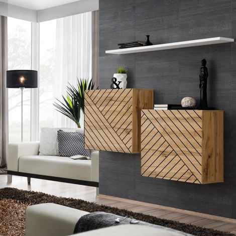Lot de 2 Blocs & Étagère "Switch SBI" 130cm Naturel Rainuré & Blanc (1/5)