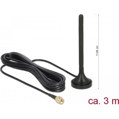 Delock LTE Antena macho SMA 2 dBi omnidireccional fija con base magnÃ©tica y cable de conexiÃ³n RG-174 3 m para exteriores negro