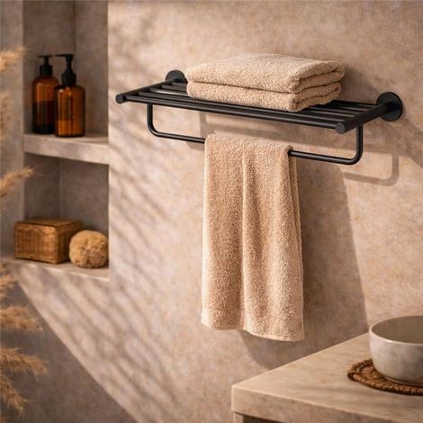 Exagonshop Rack portasciugamani 60 cm nero opaco Minimal