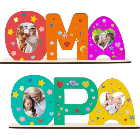 2 Pieces Grandma Grandpa Gift Wooden Letters Mother's Day Wooden Photo Frame of Wooden Craft Set Meaningful Gifts for Grandpa Wooden Name Painting and Photos Sticking for Birthday Christmas Decoration (1/5)