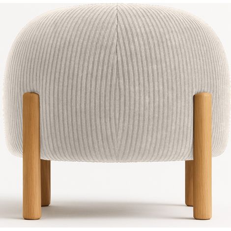 Runder Pouf mit Kord-Bezug und Beinen aus Naturholz - Marrakesh Ivory (1/5)
