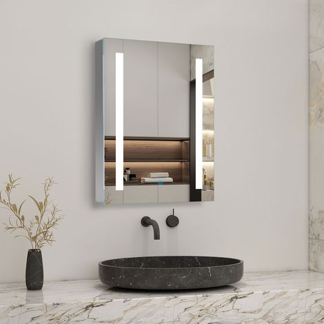 Bathroom Mirror Cabinet with LED Lights and Shaver Socket Wall Mounted LED Bathroom Mirror with Shelf 500x700mm