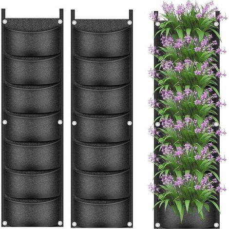 Set di 2 sacchi per coltivazione verticali in tessuto non tessuto a 7 scomparti per giardino e patio. (1/5)