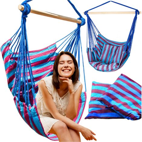 Amaca brasiliana sospesa da giardino, sedia a dondolo con cuscini, stile boho XL