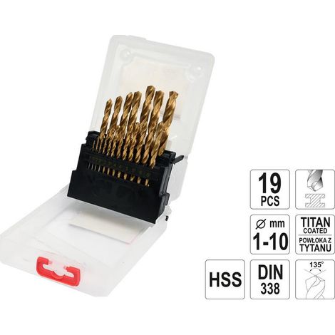 YATO ZESTAW WIERTEŁ DO METALU HSS-TiN 19szt. 1-10mm...