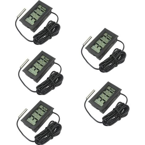 Lot de 5 thermomètres numériques LCD avec moniteur de température et sonde externe pour réfrigérateur, congélateur, aquarium - Noir (1/5)