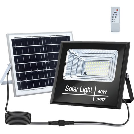 Faro Led 40W Nero con pannello solare IP67 Bianco freddo 6500K Dimmerabile con telecomando e crepuscolare Aigostar (1/5)