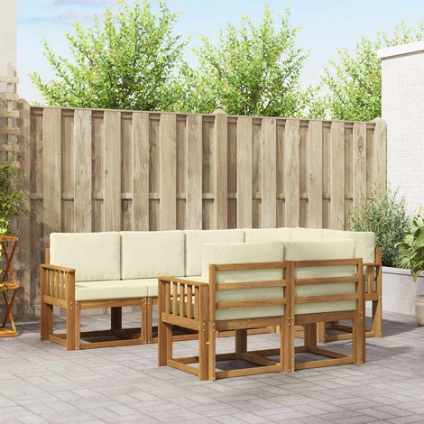 Outdoor-Sofagarnitur mit Kissen 7 pcs Natur und Creme