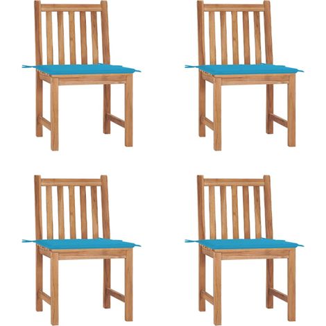 Lot de 4 Chaises de jardin - Chaises d'extérieur pour terrasse/jardin avec coussins Bois de teck massif BV173982 - BonneVie (1/5)