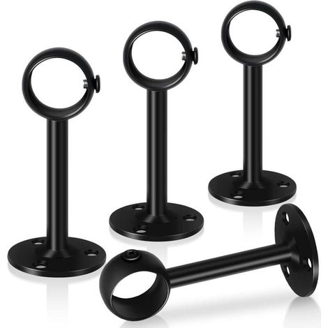 Lot de 4 supports de tringle à rideaux noirs de 33 mm en acier inoxydable très résistants pour tringle à rideau, placard, armoire, plafond (1/5)