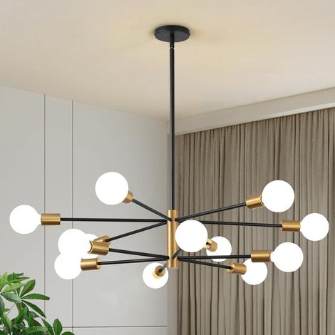 Lustre Spoutnik rétro, suspension vintage 12 lumières, plafonnier industriel, lustre moderne, lumière blanche (avec ampoules) (1/5)