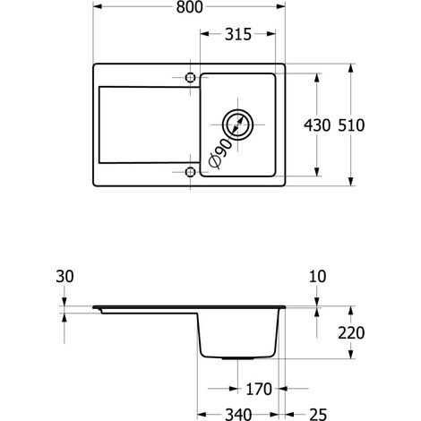 Villeroy & Boch 333400AM Évier encastré Siluet 45 800x510mm