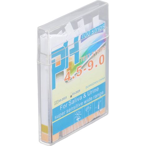 100 bandelettes de test de pH (pH 4,5 à 9,0) : résultats rapides et précis. Bandelettes réactives portables pour salive, urine et autres liquides. (1/5)