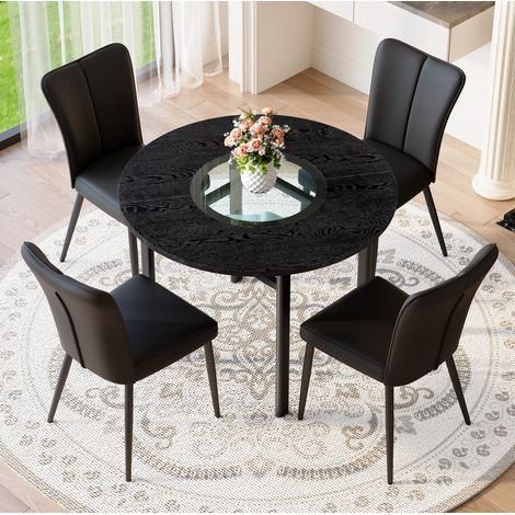 Esstisch Set rund 100 cm mit 4 Stühlen Schwarz OKMYHOME (1/5)