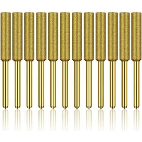 12 Pcs Diamant Affûteur de Tronçonneuse, Haute Dureté Titane Plaqué Burr Meule Meule, Affûteur de Tronçonneuse Pierre Bits, 3/16in 4.8mm (1/5)