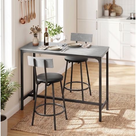Bartisch mit 2 Hockern, 100 x 40 x 90,5 cm, grau, OKMYHOME (1/5)