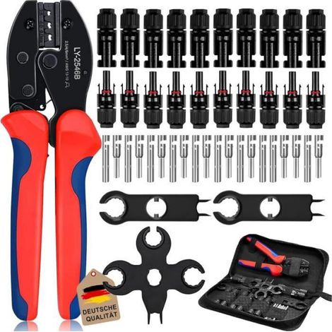 Kit d'Outils de Sertissage Solaire pour Câble PV de Panneau Solaire 2.5/4/6mm²,1 Pince a Sertir,10 Paire de Connecteur Solaire mâle (1/4)