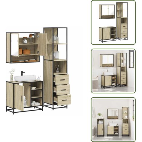 Ensemble de meubles de salle de bain 3 pcs chêne sonoma - Ensemble De Meubles De Salle De Bain - Ensembles De Meubles De Salle De Bain - Armoire De Rangement - Armoire De Rangement Pour Toilettes (1/5)